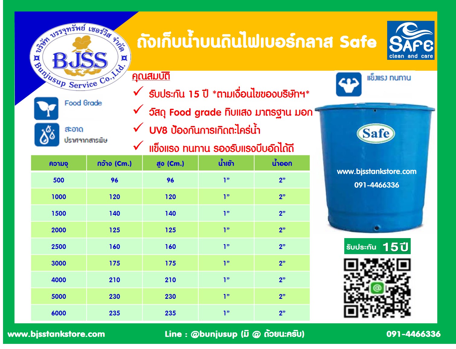 ถังเก็บน้ำบนดิน Safe รุ่น สีเรียบ